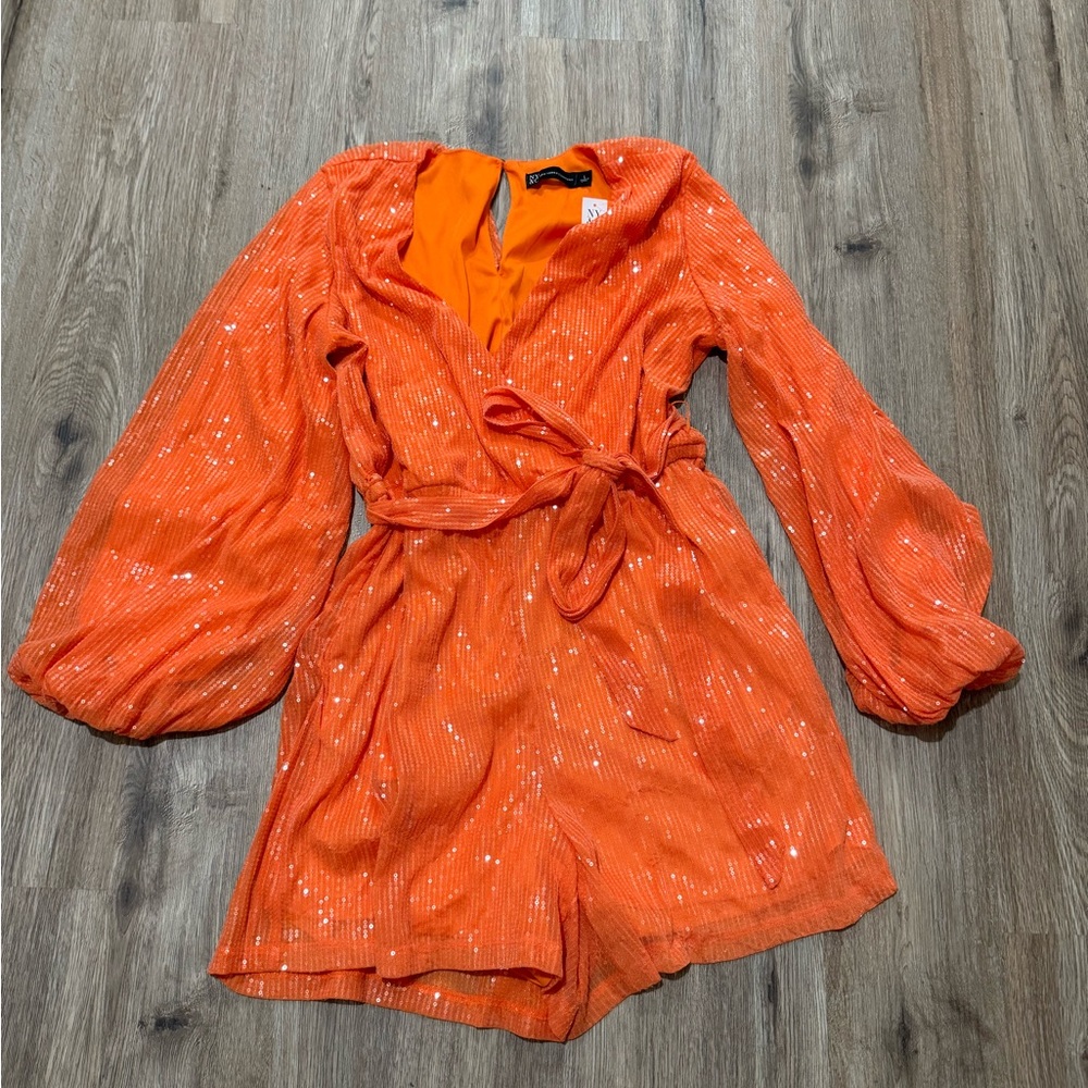 NWT NY&C Orange Sequin Romper